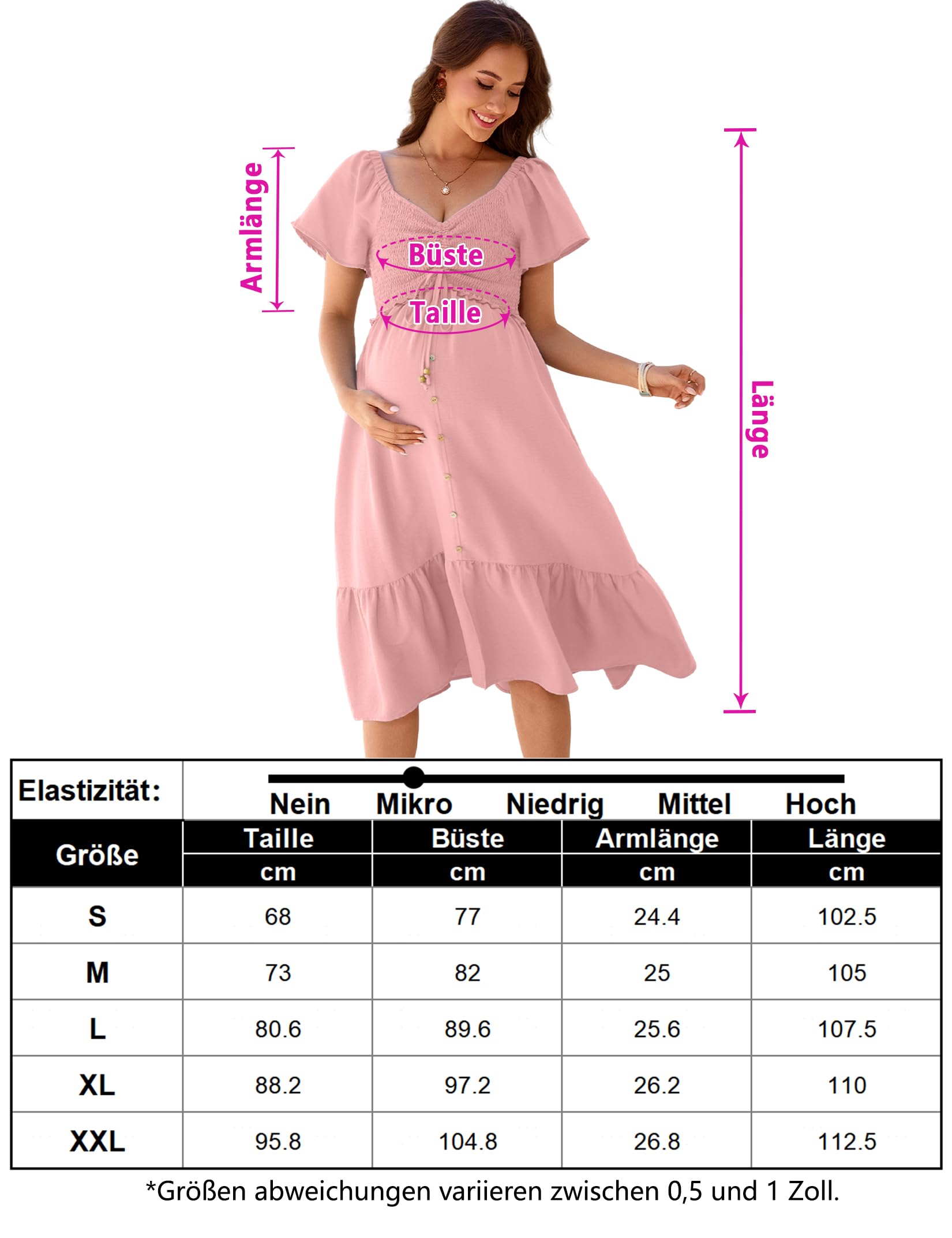 YesFashion Abiti premaman da donna, a maniche corte, estivi, per gravidanza, con volant, maxi abito da allattamento