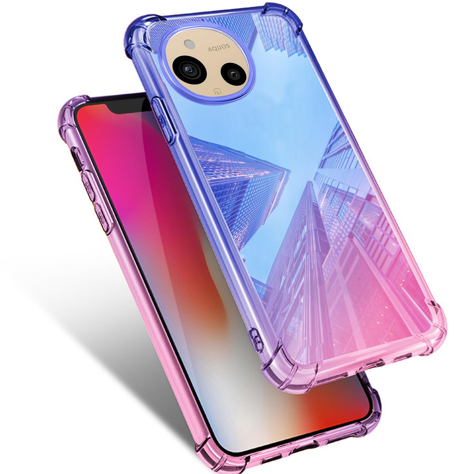 AQUOS Sense9 用 ケース クリア SH-53E SHG14 SH-M29カバー 耐衝撃 薄型 グラデーション 透明 TPUバンパー 薄型 軽量 取り出し易い 全面保護 おしゃれ 擦り傷防止 指紋防止 ストラップホール付き スリム アクオスセンス9 プロ カバー ブルー/ピンク MJJ-1044-88-06