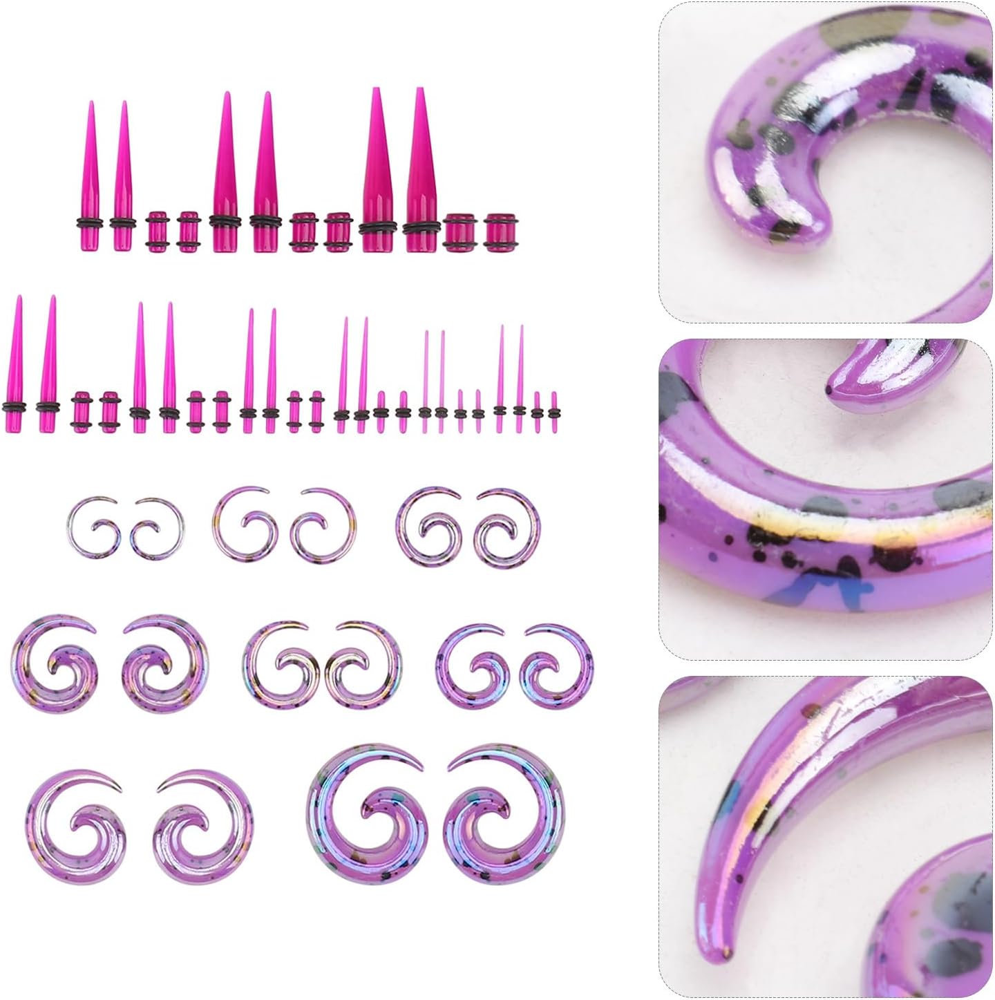 Hemoton 52pcs Acrylic Ear Expander Set Snail Spiral Cone Tapertapers 14g to 12mm Ear Gauges Jewelry for Women Party Body Piercing Accessories