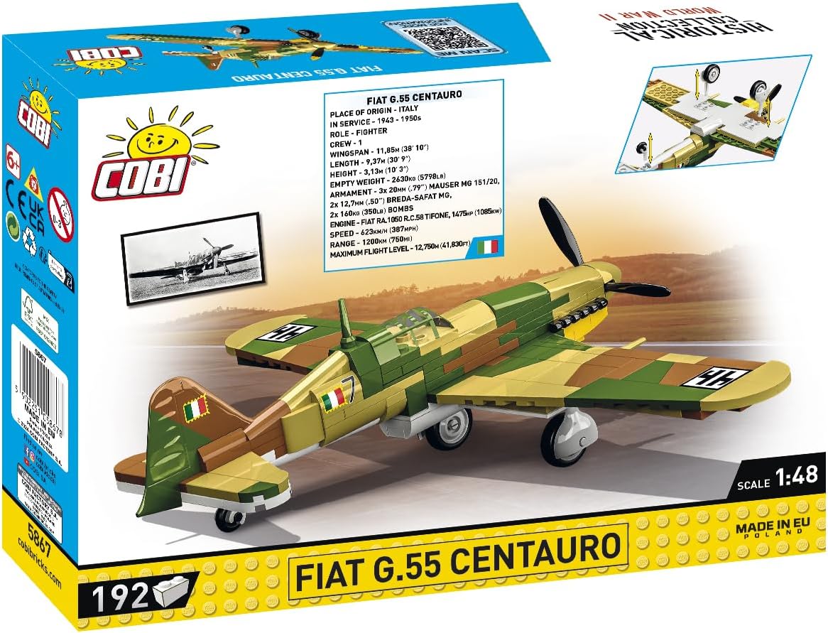 COBI Historical Collection WWII Fiat G.55 Centauro Aircraft Building Set, 192 Pieces