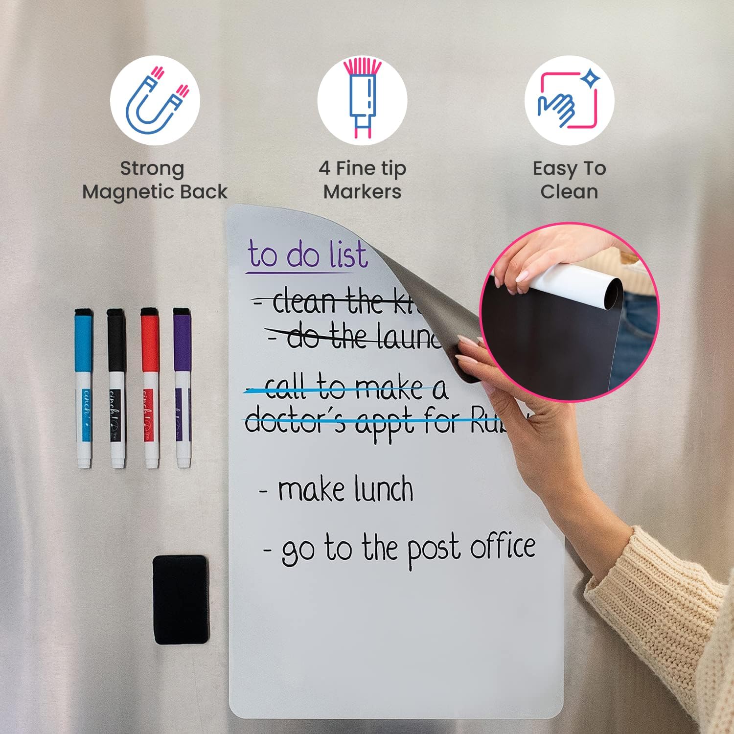 20x13 Stain-Resistant Magnetic Whiteboard for Fridge - Includes 4 Markers and Big Eraser with Magnets - Dry Erase Board - Refrigerator White Board Organizer and Planner (Pack of 2)