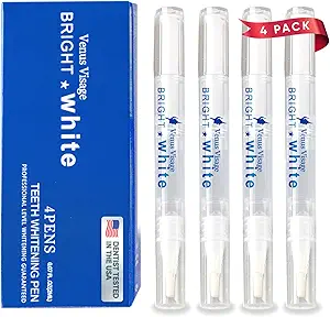 Venus Visage Award Winning Teeth Whitening Pen, 20+ Uses - Teeth whitening Gel Professionally formulated - Best Teeth whitening kit Teeth Whitener - Low Sensitivity (Mint) (0.07 Fl Oz (Pack of 4))