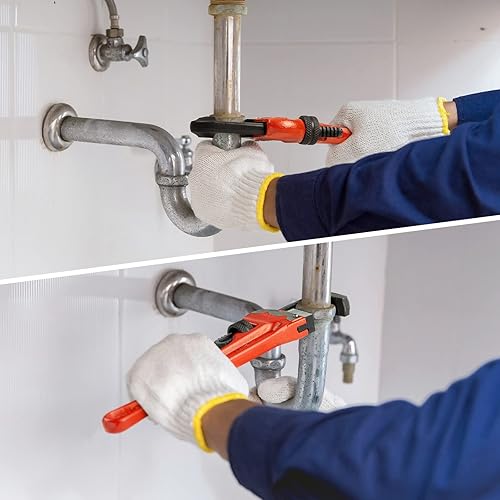 Vista 6 de Jetech 12-inch Heavy Duty Straight Pipe Wrench, Adjustable Aluminum Plumber with Floating Hook Jaw and I-Beam Handle, Red