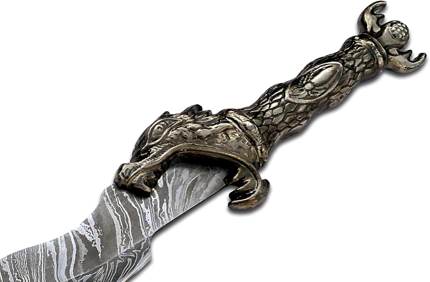 Empire - 18.5 Inch Long Handmade Damascus Steel Double Edge Short Dragon Sword with Sheath - Zinc Grip - Sharpe Edges - Hunting Sword - Hand Forged Fantasy Sword - Best Gift for Him