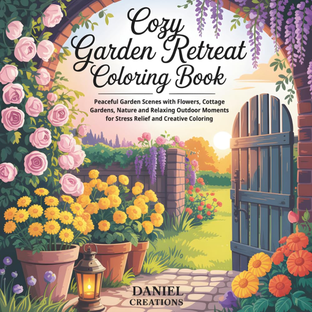 Cozy Garden Retreat Coloring Book: Peaceful Garden Scenes with Flowers, Cottage Gardens, Nature and Relaxing Outdoor Moments for Stress Relief and Creative Coloring