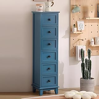 Cómoda de madera contemporánea y multifuncional para dormitorio y sala de estar, lencería de 4 capas y en color azul, 114 x 30 x 30 cm