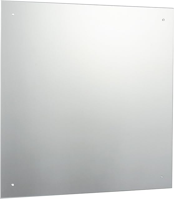 Waterstone Mirrors & Frames LTD 60 x 60cm Square Bathroom Mirror Glass with Pre Drilled Holes & Chrome Cap Wall Hanging Fixing Kit Hardware