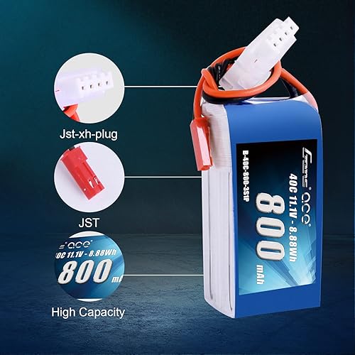 Miniatura 3 de Gens ace 3S 800mAh 11.1V 40C LiPo Batería con JST Plug para 200 250 Heli 31.496 in Warbirds Eflite Blade CP CP Pro Helicóptero Comparar con E-flite