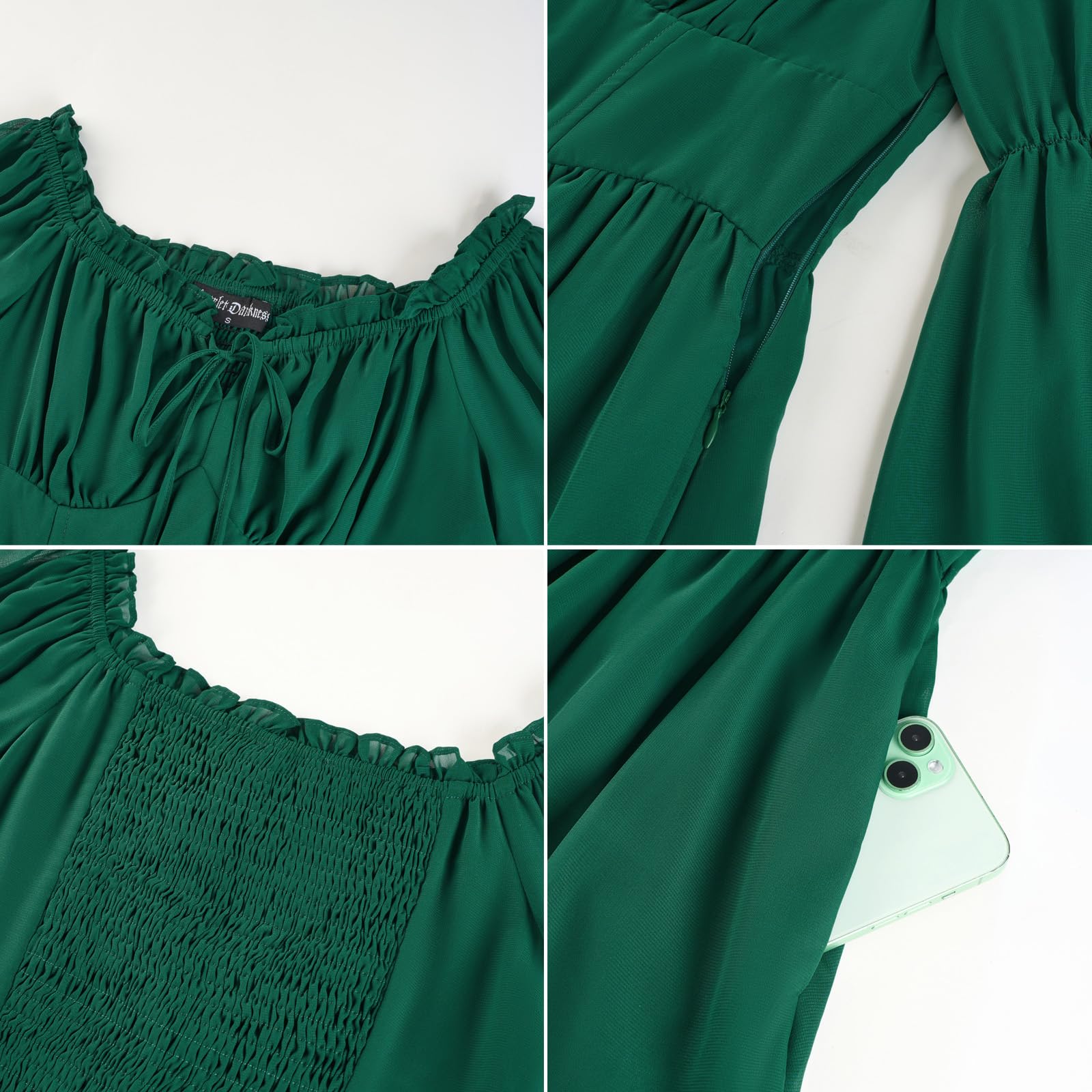 SCARLET DARKNESS Robe corset d'été à épaules dénudées pour femme - Mini robe en mousseline de soie à manches longues - Robe de fée fluide