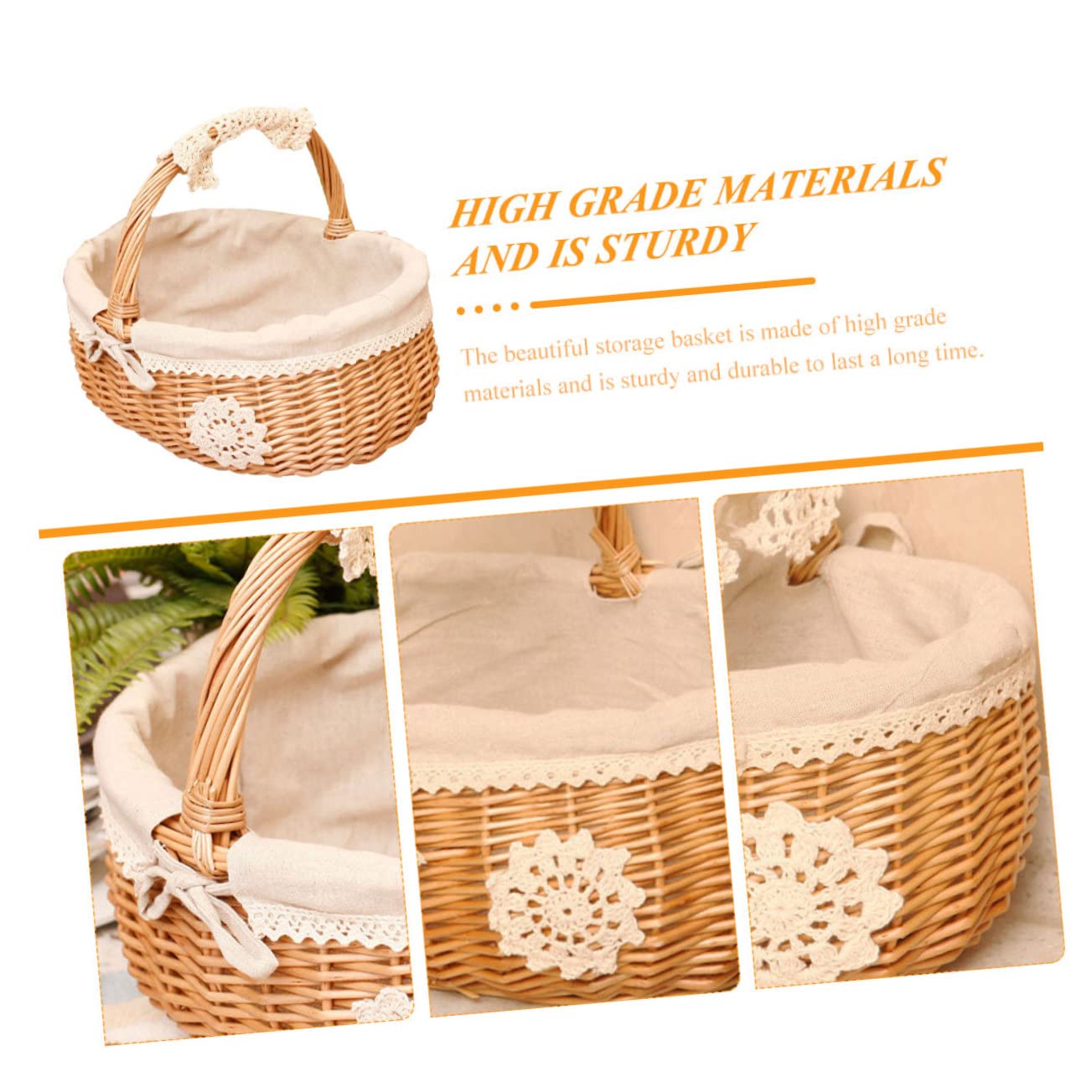 Cesta De Almacenamiento De Mimbre Asa Para Picnic Frutas y Flores Estilo Aleatorio Cesta Multiuso Para Cocina y Decoración Del Hogar