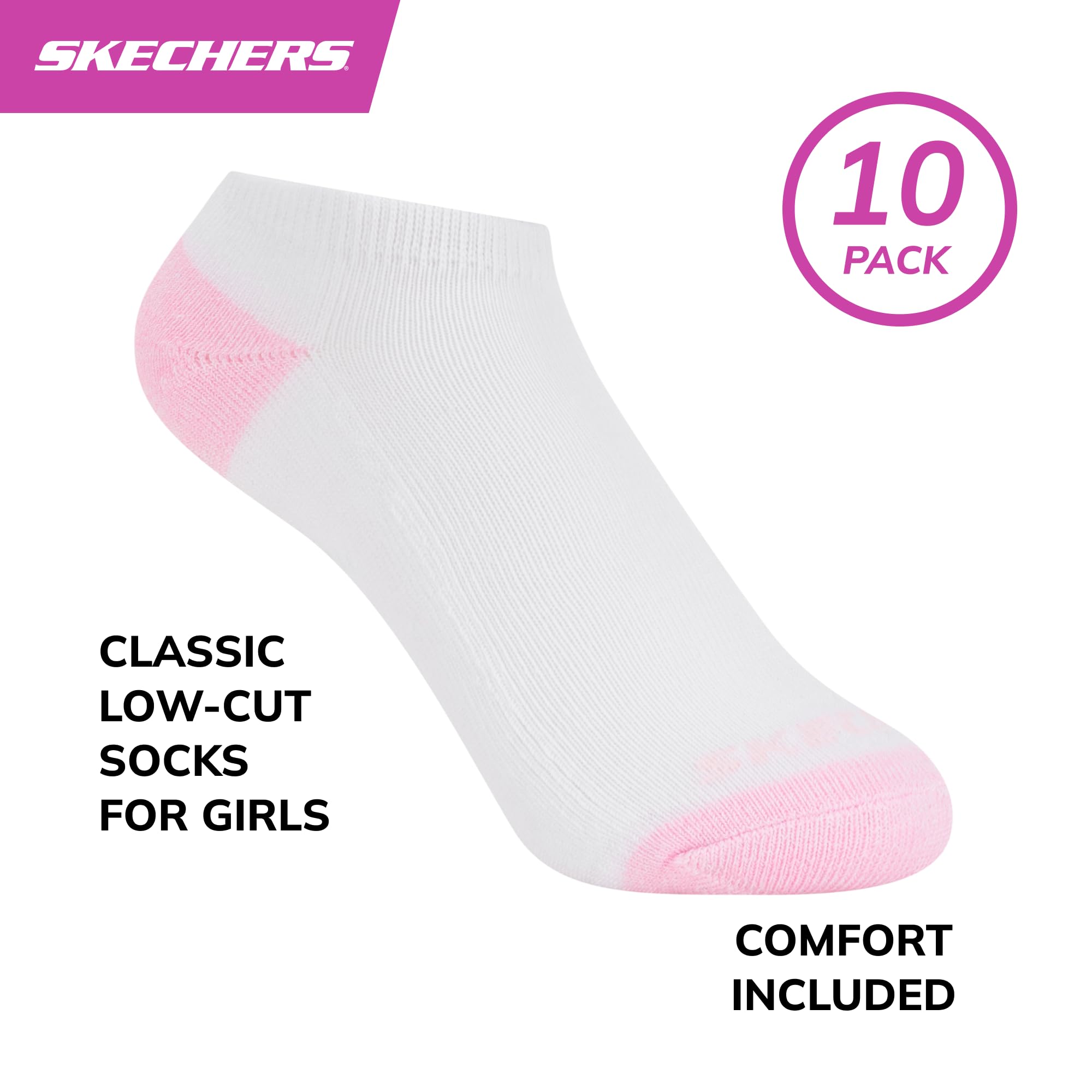 Skechers 10-pack Performance No Show Socks, Everyday Wear For Kids, Soft & Comfort-fit Chaussettes Fille