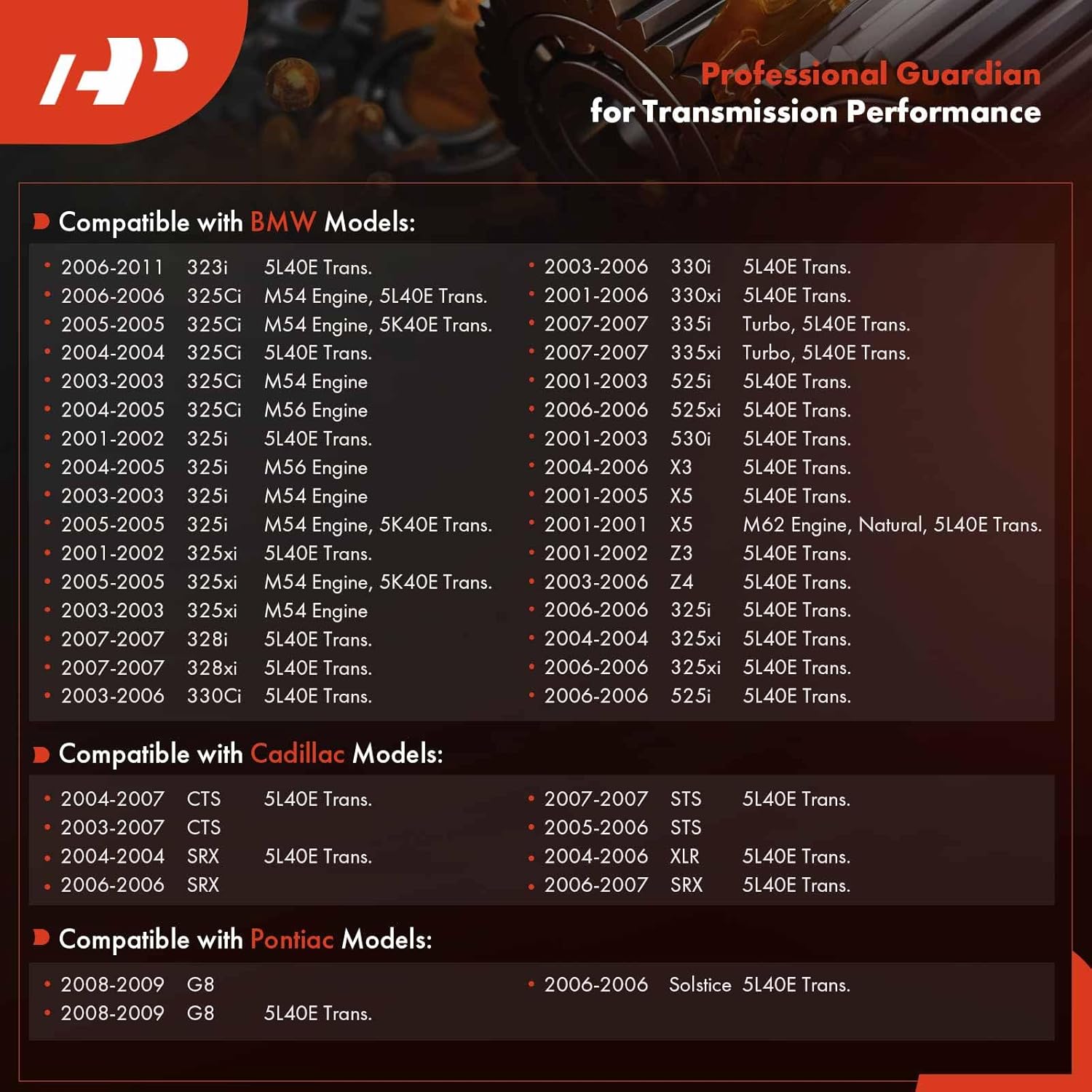A-Premium Automatic Transmission Fluid Filter with Pan Gasket, Compatible with BMW 323i, 325i, 328i, 330i, 335i, 325Ci, 325xi, X5, 525i, 530i, X3, Z4, Z3 & Cadillac CTS, SRX, STS, XLR & Pontiac G8