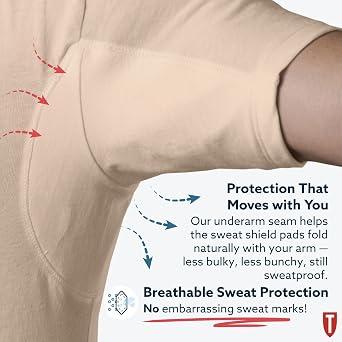 Men's Cotton Sweatproof Undershirt, Odor & Sweat Blocking, Deep V-Neck