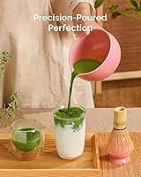 Vista 6 de Maestri House Pink Matcha Whisk Set, 7-Pc Complete Matcha Kit with Spouted Ceramic Bowl, Bamboo Whisk and Holder, Scoop, Spoon Rest & Sifter, Tea