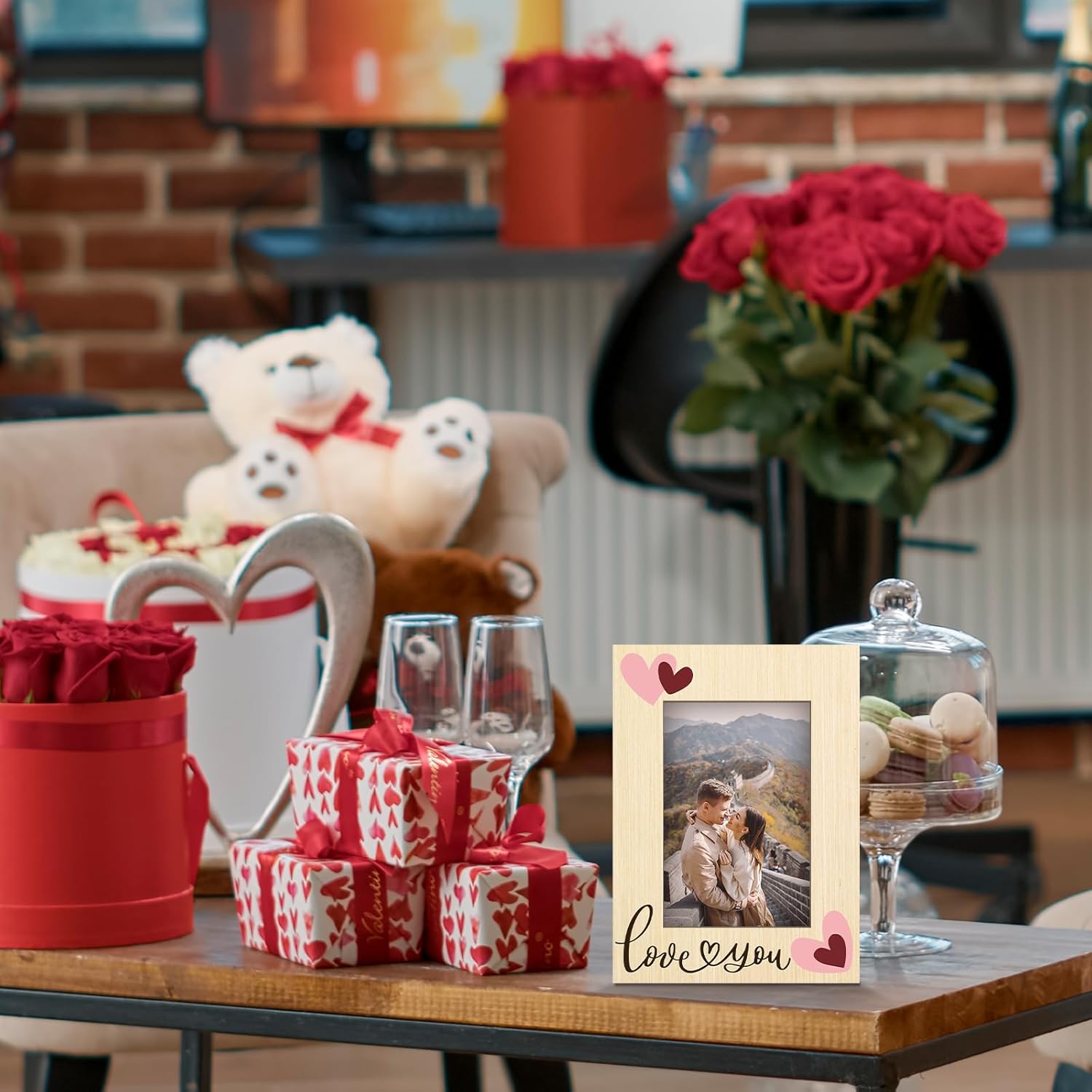 4x6 Wooden Love You Picture Frame, Valentine's Day Couples Photo Frame Decor, Couples Gifts, Anniversary Valentines,Gift for Sisters, Best Friends, Desk Decor - A02 - Image 3