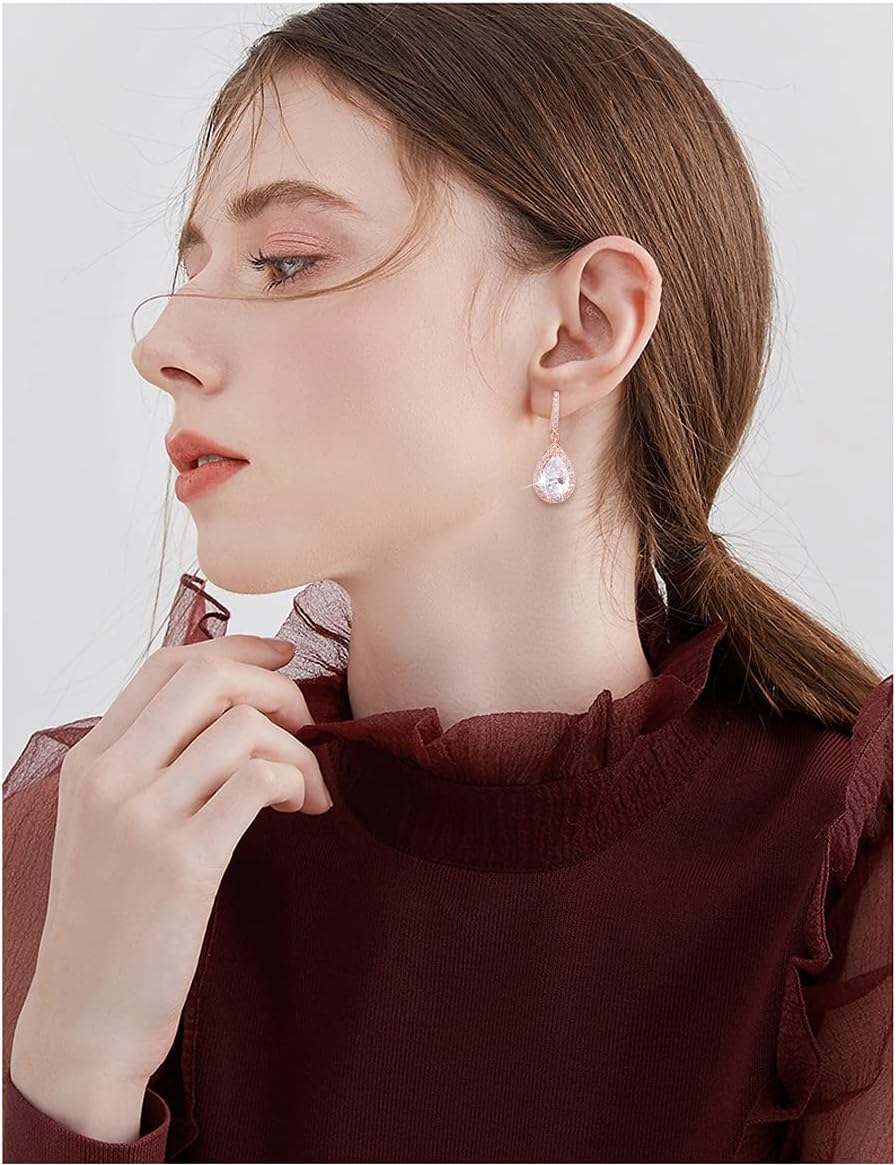 CZ Teardrop Earrings for Wedding - Sterling Silver Cubic Zirconia Crystal Rhinestone Drop Earrings Womens Bridal Jewelry for Bride Bridesmaids Mother of Bride Gift Party Prom Pageant Earring for Girls - Image 2