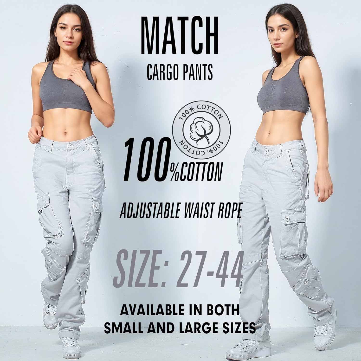 Match Cargo Pants Women,Hiking Pants Baggy Fit Joggers Cotton Casual Military Army Combat Work Pants with 8 Pockets