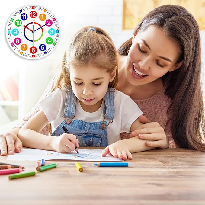 Reloj de Pared para Niños - Silencioso, Funciona con Batería, 10 Pulgadas miniatura 2
