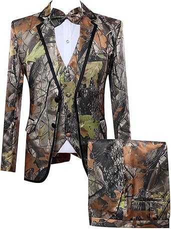 Button Flat Collar Camouflage Suits 