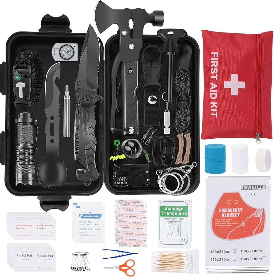 Kit De Survie 7 En 1 ISO – Couteau Pliant Et Outils D'urgence, étui Orange