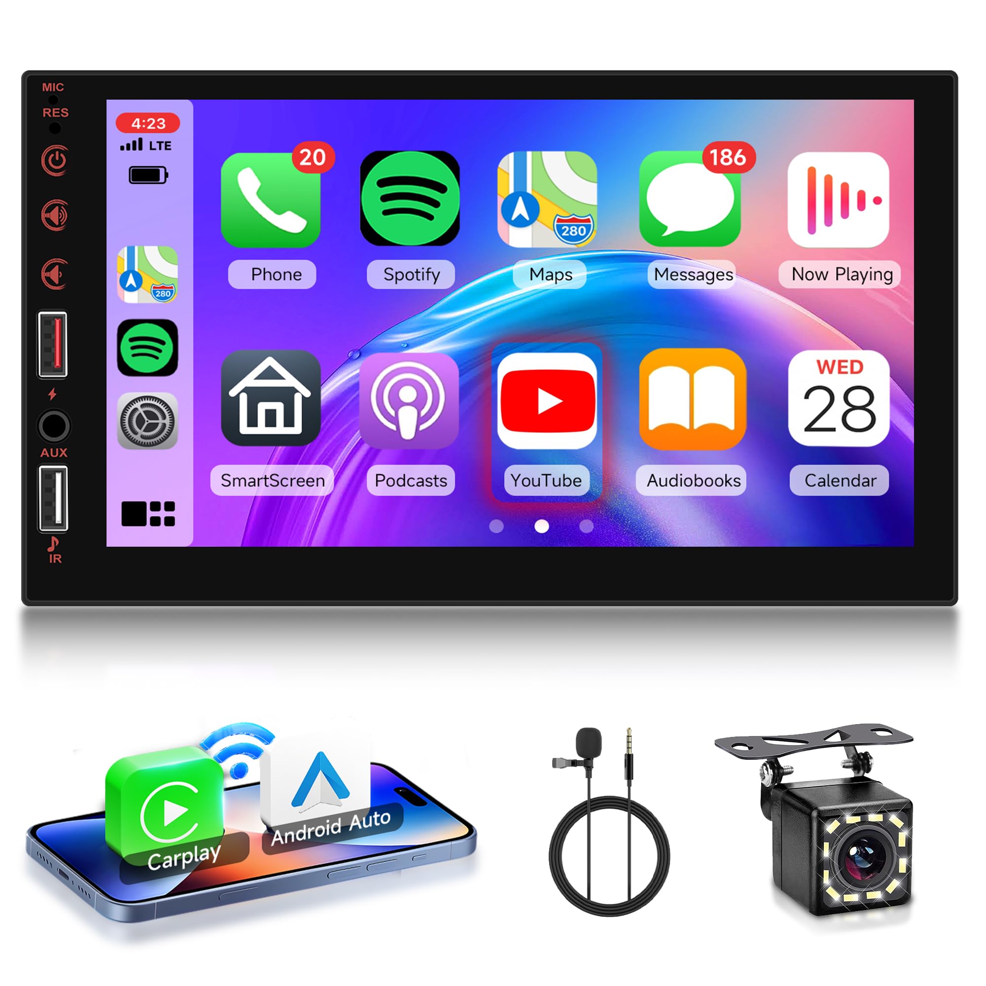 lettore MP5 per auto da 6,9 Single Din, autoradio IPS con CarPlay wireless e Android Auto, radio DAB, controllo al volante (SWC), DVR, USB di tipo C, ODM/OEM modello A4618 lettore MP5 per auto da 6,9 Single Din, autoradio IPS con CarPlay wireless e Android Auto, radio DAB, controllo al volante (SWC), DVR, USB di tipo C, ODM/OEM modello A4618