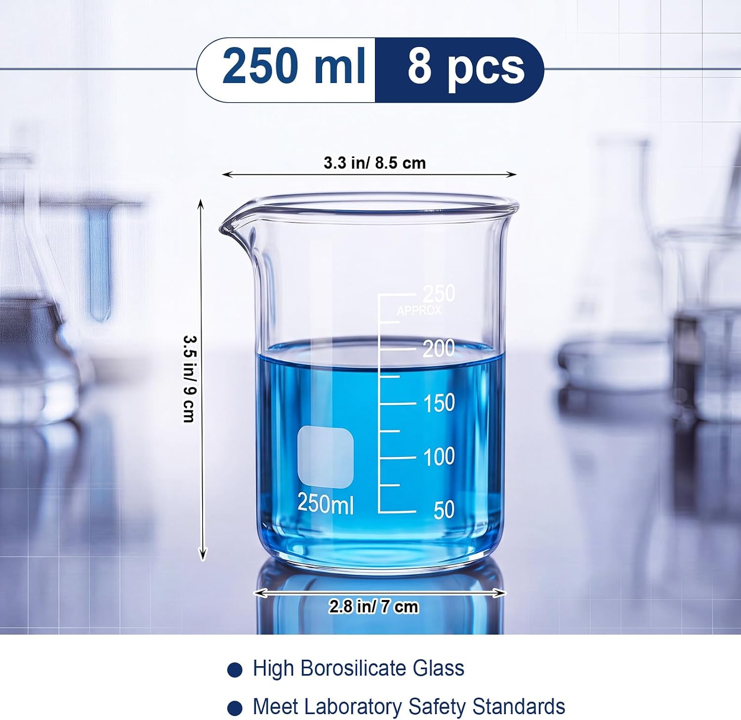 8 Pcs 250ml Glass Beaker Set Griffin High Borosilicate Beaker