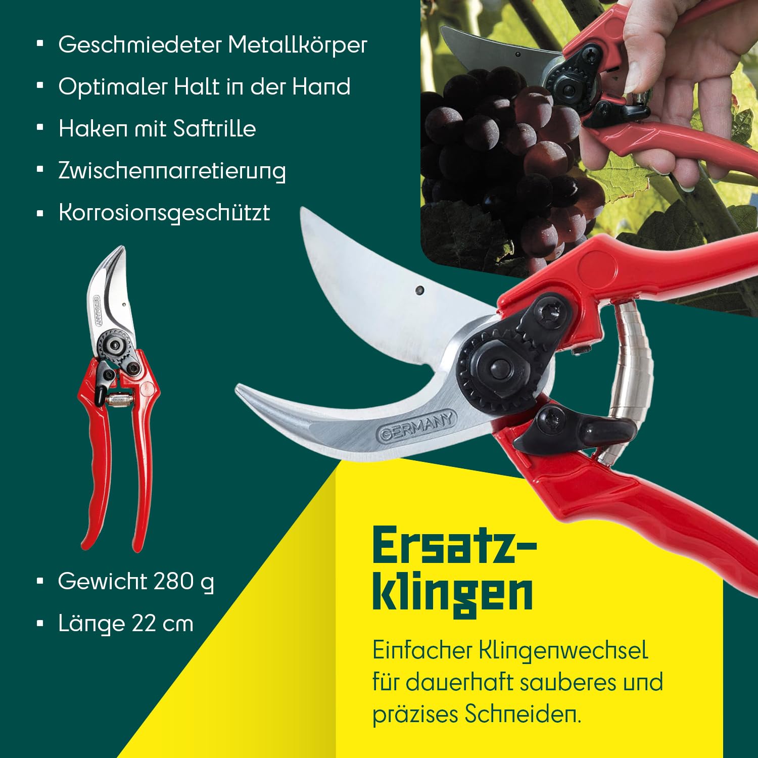 BERGER Handschere Bypass Klassik 1200 | Klassische Gartenschere mit geradem Schneidkopf | Robuste Profi Blumenschere aus Metall geschmiedet mit Einhandverschluss | KWF-zertifiziert | Made in Germany