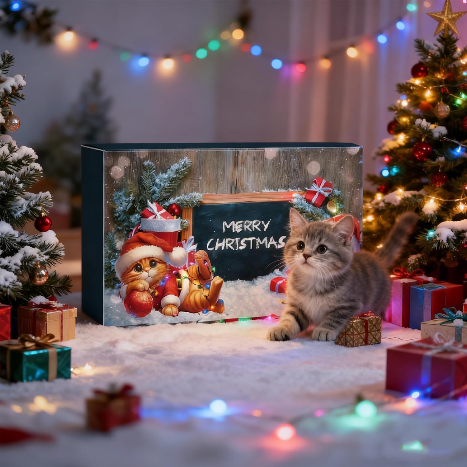 Advent Calendar With 24 Toys, A Meowy Christmas Countdown Calendar For Cats & Lovers | Interactive 24-Day Kitten, 9x13 Inch