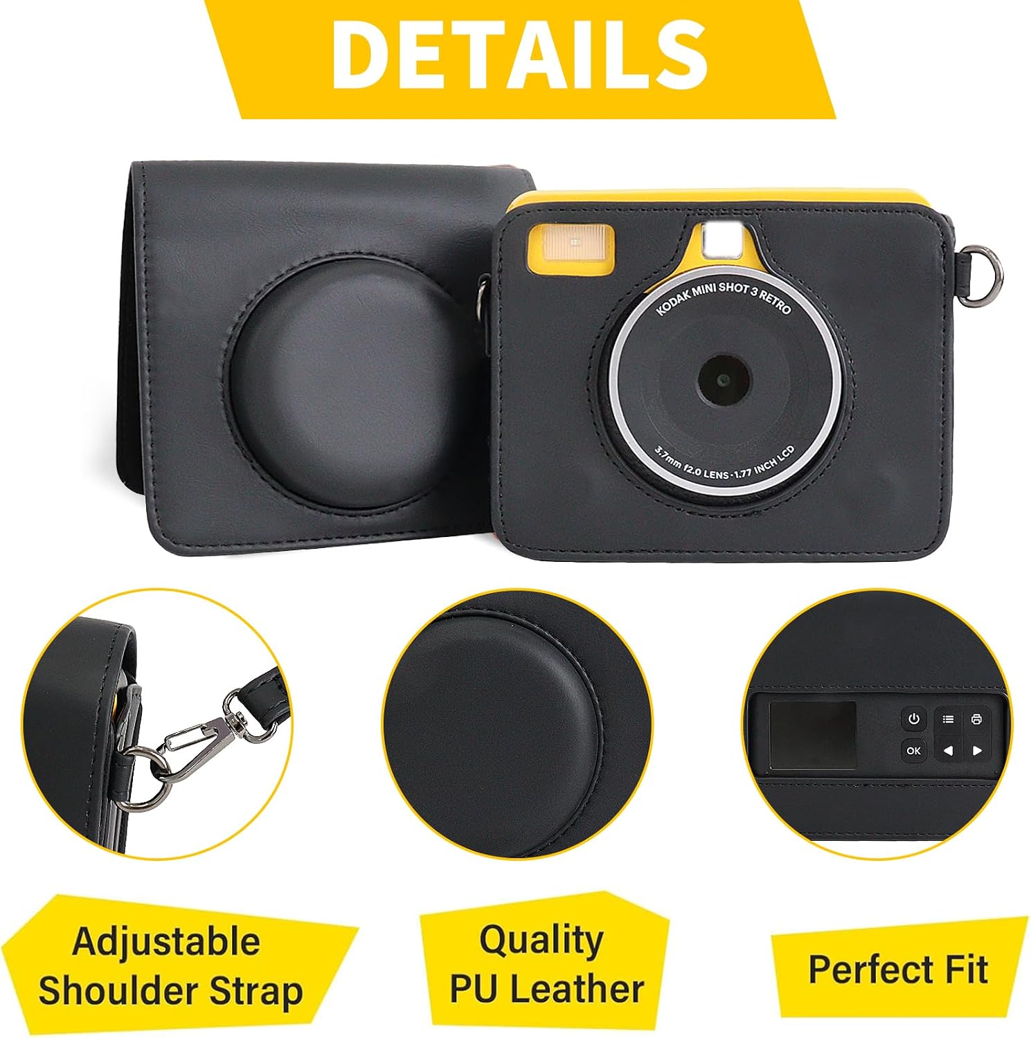 Rieibi Kodak Mini Shot 3 Retro Case (New Model), PU Leather Protective Case for Kodak Mini Shot 3 Retro C300R 2-in-1 Camera New Model/Portable Instant Printer with a Shoulder Strap image 5