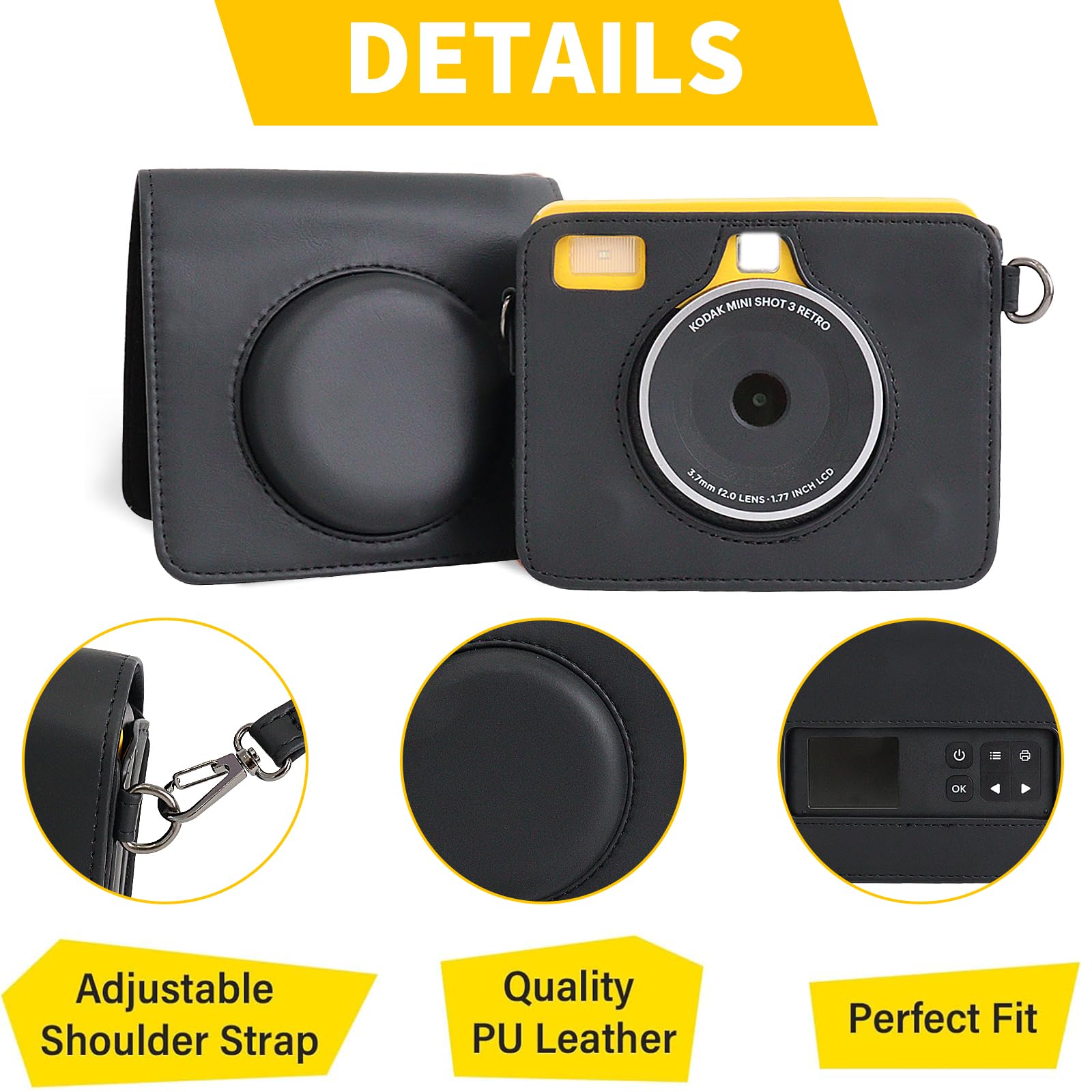Rieibi Custodia Retro per Kodak Mini Shot 3 (Nuovo Modello), Custodia Protettiva in Pelle PU per Fotocamera Kodak Mini Shot 3 Retro C300R 2-in-1 Nuovo Modello/Stampante Istantanea Portatile con