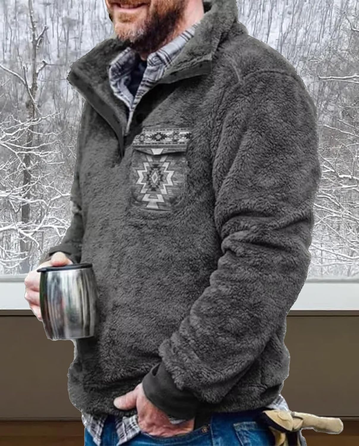 Western Sweatshirts for Men Aztec Fleece Pullover Sweatshirts Mens Vintage Print Fuzzy Sweatshirt - Image 4