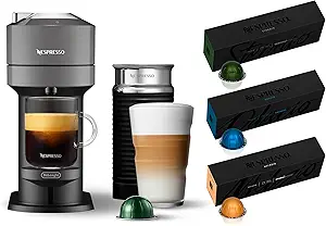 Nespresso Vertuo Next Coffee and Espresso Machine by De'Longhi, Dark Grey w/Aeroccino Milk Frother, One Touch Brew, Single-Serve Coffee and Espresso Maker