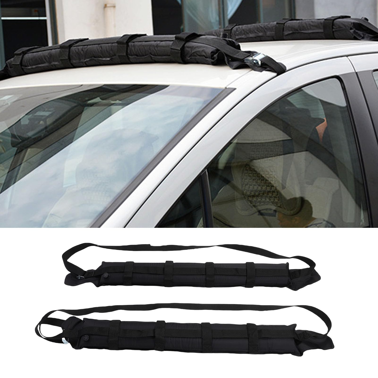 Ausla Dachträgerpolster, Weicher Nylon-Dachträger, 80 Kg Belastbar, mit Verstellbaren Nockenschnallengurten, Schnelle Installation für Surfbretter, Kajaks und Wassersportausrüstung in Autos und SUVs