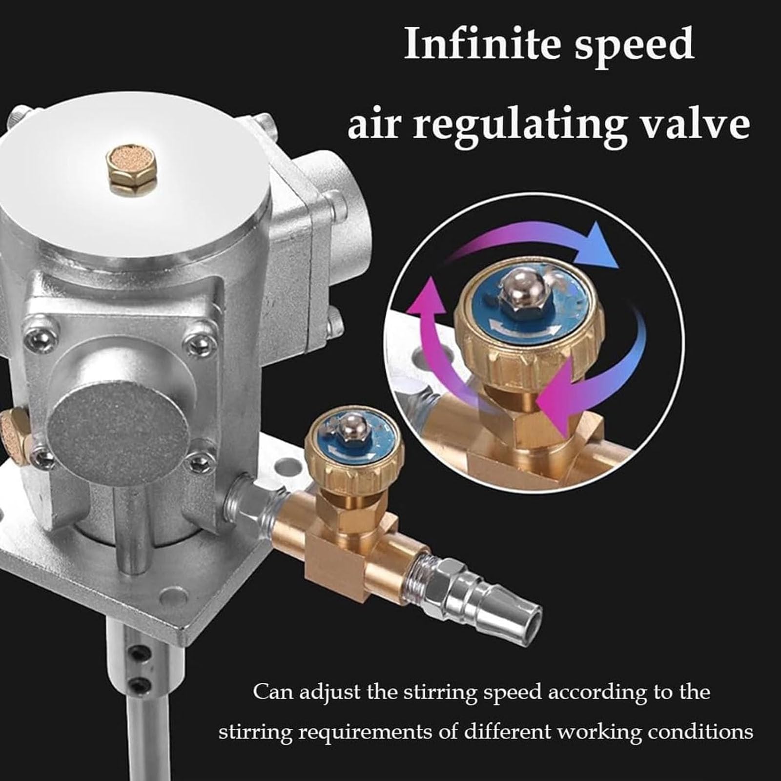 Mezclador neumático para pintura de 5 galones, 1/8 HP automático, velocidad ajustable 50-2800 RPM, altura ajustable 46-86 cm, ideal para revestimientos de pegamento, uso industrial