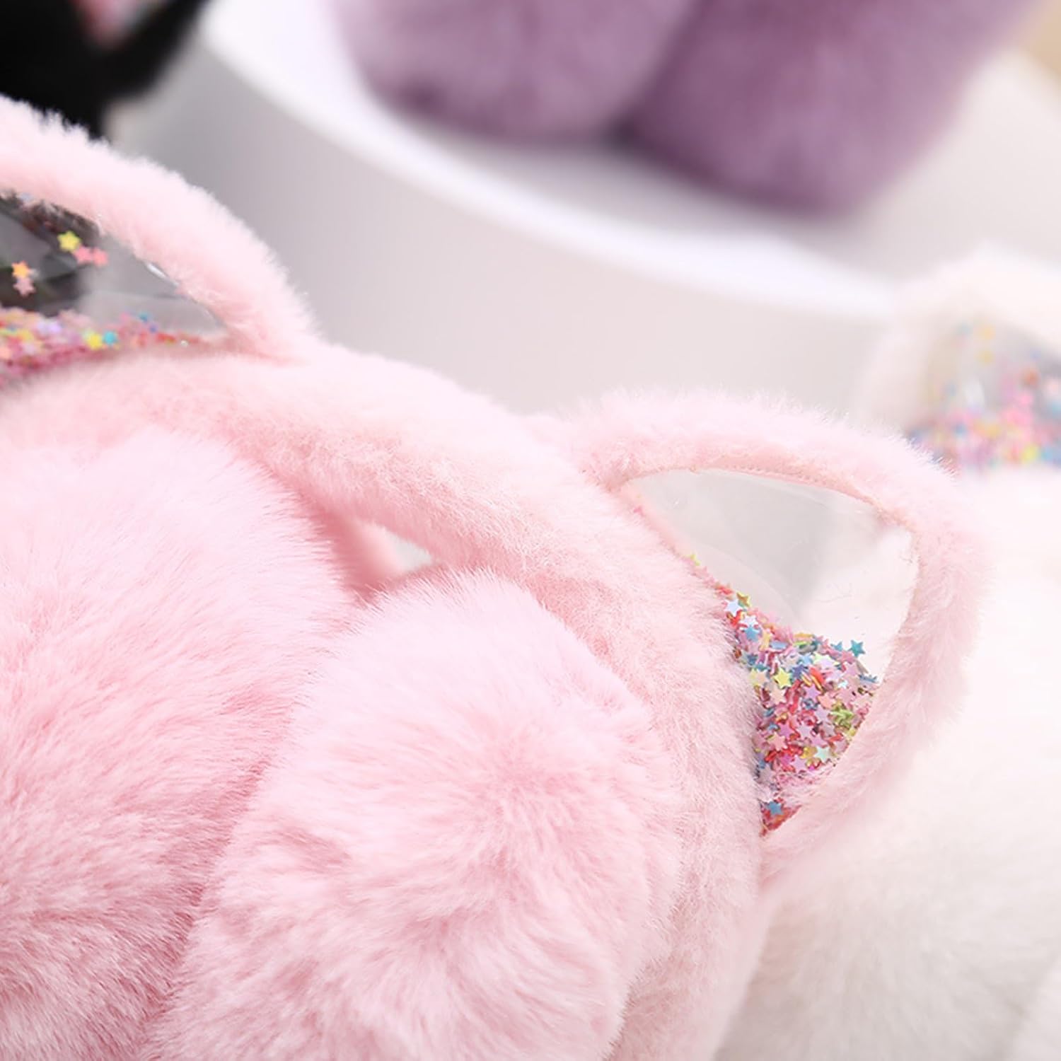 Adjustable Cartoon Kitten Earmuffs for Women 2000s Trend Star Sequins Millennial Devil Ear Warmers Photo Props Soft Plush