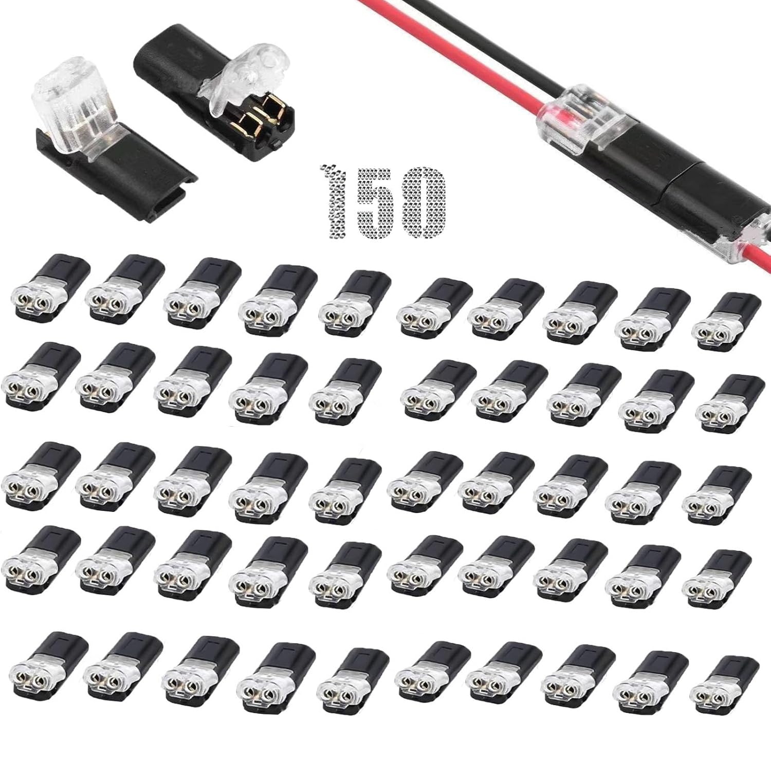 Conector Enchufable De Doble Cable, Double-Wire Plug-in Connector LED Light Strip Connectors 2 Pin Solderless Wire Connector with Locking Buckle, Push-in, Low Voltage, Quick-Clip Snap-On Blocks (150)