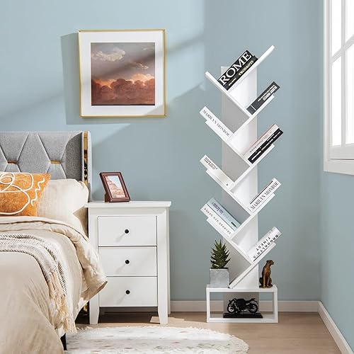 Miniatura 22 de Tangkula Estantería de árbol de 10 niveles con cajón, estantería rústica de esquina de 10 estantes que ahorra espacio, estantes organizadores de