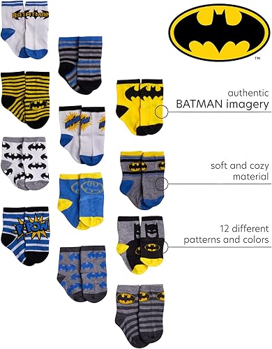 Miniatura 2 de DC Comics Calcetines para bebés niños y niñas, paquete de 12 calcetines de Batman, Wonder Woman, Superman, Liga de la Justicia, Super Girl (0-24M)