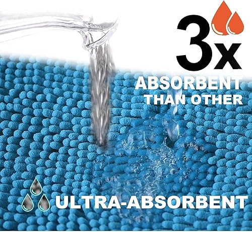 Miniatura 6 de Juego de 3 alfombras de baño de felpilla de lujo, antideslizantes, con respaldo de PVC suave, alfombra absorbente de agua de 1 pulgada, alfombra de