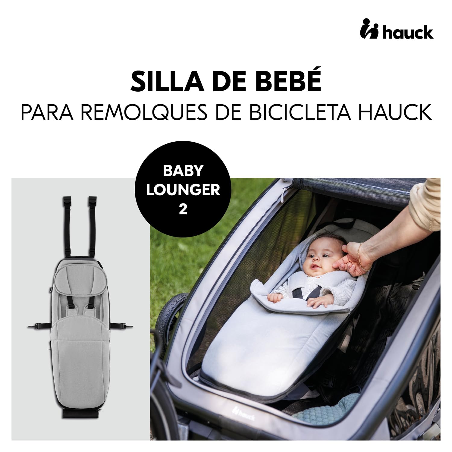 hauck Asiento para Bebé para Remolques de Bicicleta Dryk Duo, Dryk Duo Plus y Bike N Walk Duo - Adaptador para Bebés desde 1 Mes en Modo Carro 6 Meses en modo Remolque Bici - Arnés de 5 Puntos - Gris