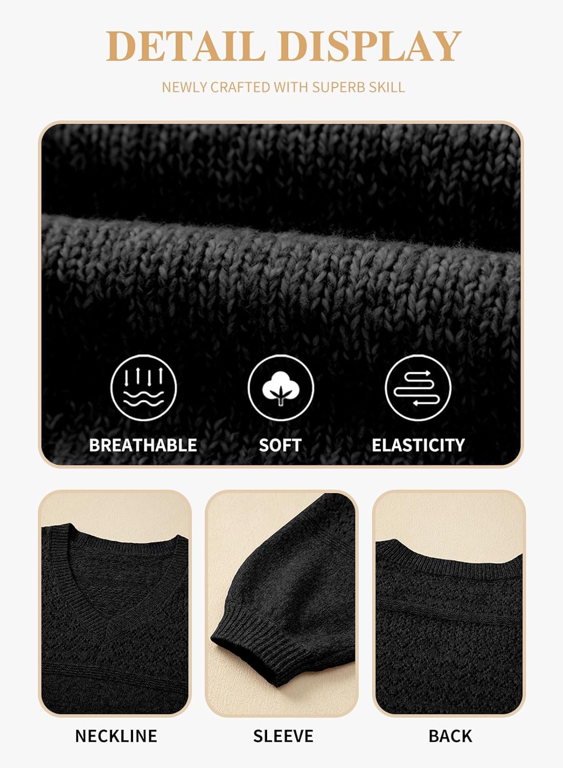 Eytino Womens Plus Size Sweater Casual Long Sleeve V Neck Crochet Knit Lightweight Pullover Sweater Tops(1X-5X) - Image 5