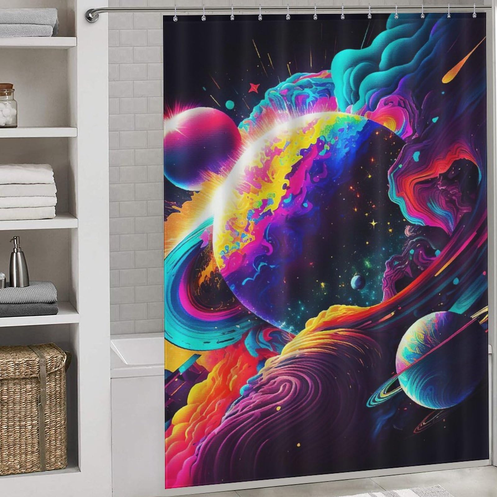 Rideau de douche en tissu polyester de qualité supérieure motif planète ciel étoilé 168x183