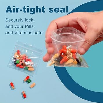 100 Packs Pill Bags 6 mil Sturdy 3x2.75 inch Pill Pouches BPA Free Seal Waterproof Handy Reusable Pill Bags for Travel Small Plastic Bags for Pill Organizer, Jewelry and Small Craft Pieces