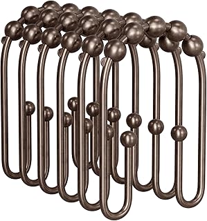 AmazerBath Shower Curtain Hooks Bronze Shower Curtain Rings Rust Proof, Non-Slip Shower Curtain Double Hooks, Smooth Metal Shower Hooks for Shower Curtain Liner Bathroom, 12Pcs Shower Rod Hooks