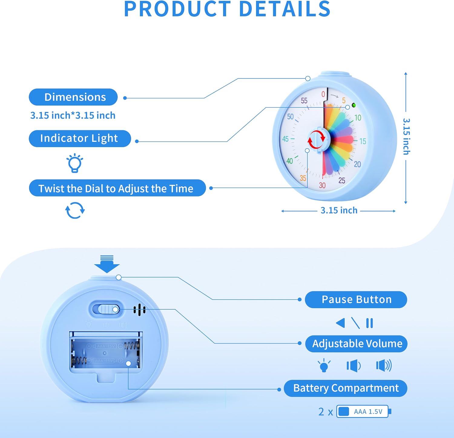 Visual Timer, 60-Minute Countdown Timer for Kids, Adults, Classroom & Home
