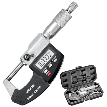 VEVOR Micrometer Set, Digital Outside Micrometer 0-1 inch Measuring Range, 0.00005" Resolution, Ultra-Precision 0.0001 Accuracy, LCD Screen, in/mm Switch, Carbide Tip, with Protective Case