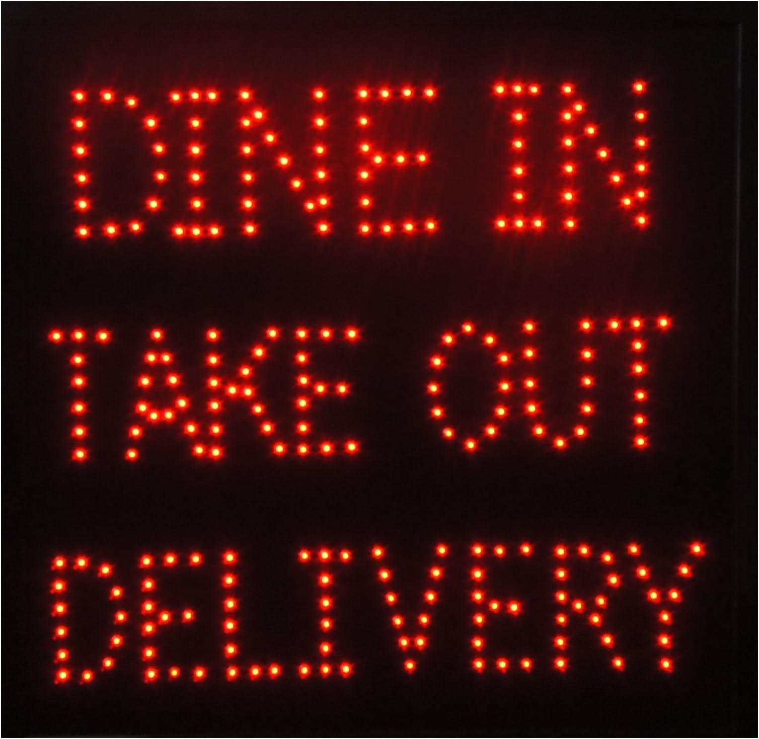 Dine in Take out Delivery Bar Restaurant We Deliver Food Fast Open Window Sign