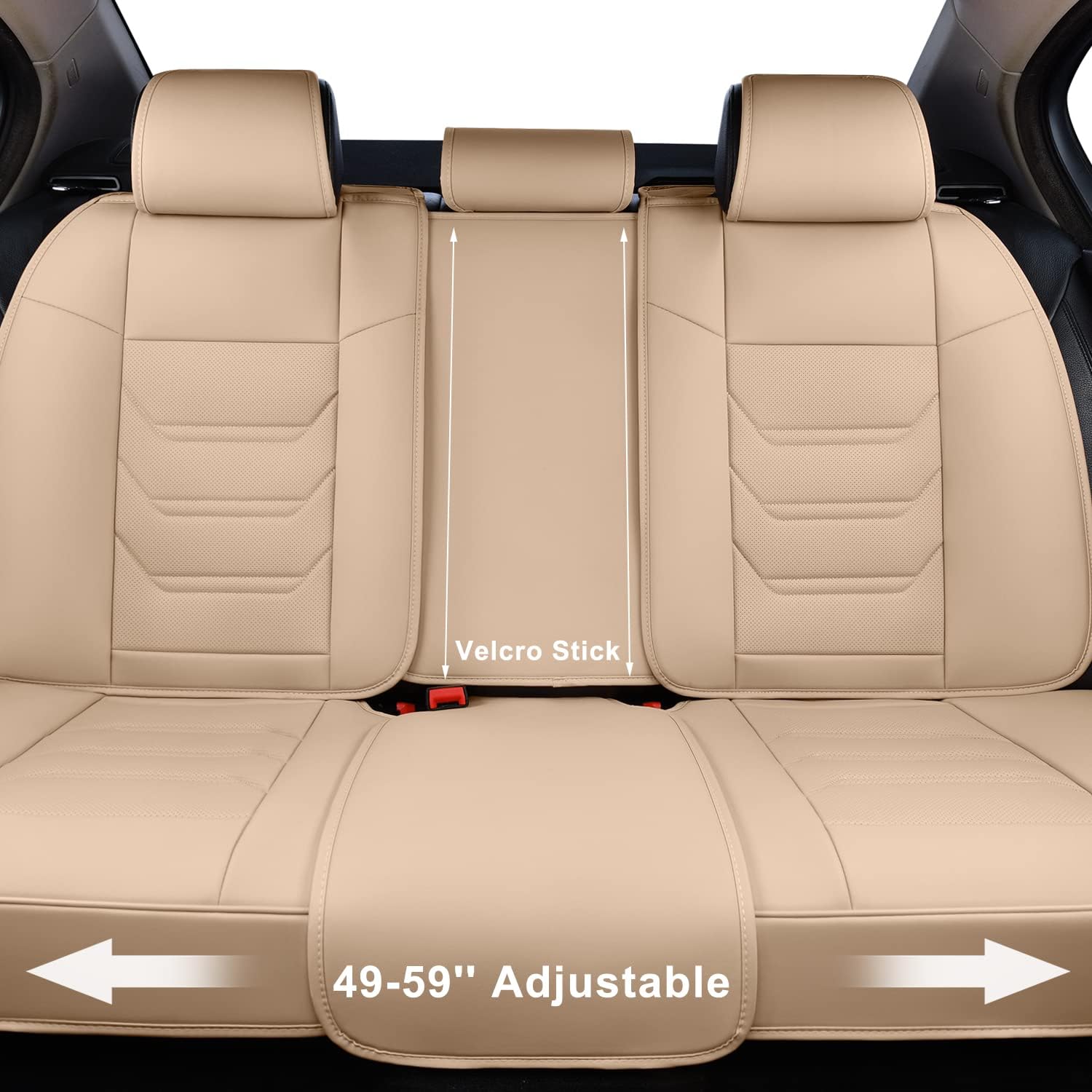 TIEHESYT Beige Car Seat Covers Front Pair, Breathable Leather Automotive Front Seat Covers & Headrest for Comfortable Driving, Compatible with Most Cars Sedans SUV Pickup Trucks