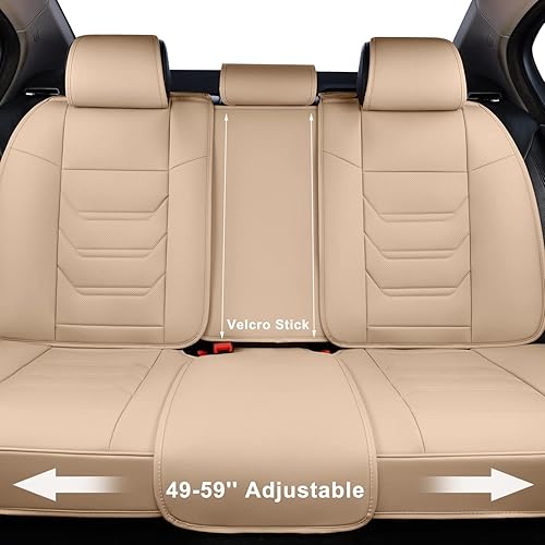 Miniatura 7 de Fundas de asiento de coche color beige, par de fundas de cuero transpirable para asientos delanteros y reposacabezas para una conducción cómoda,