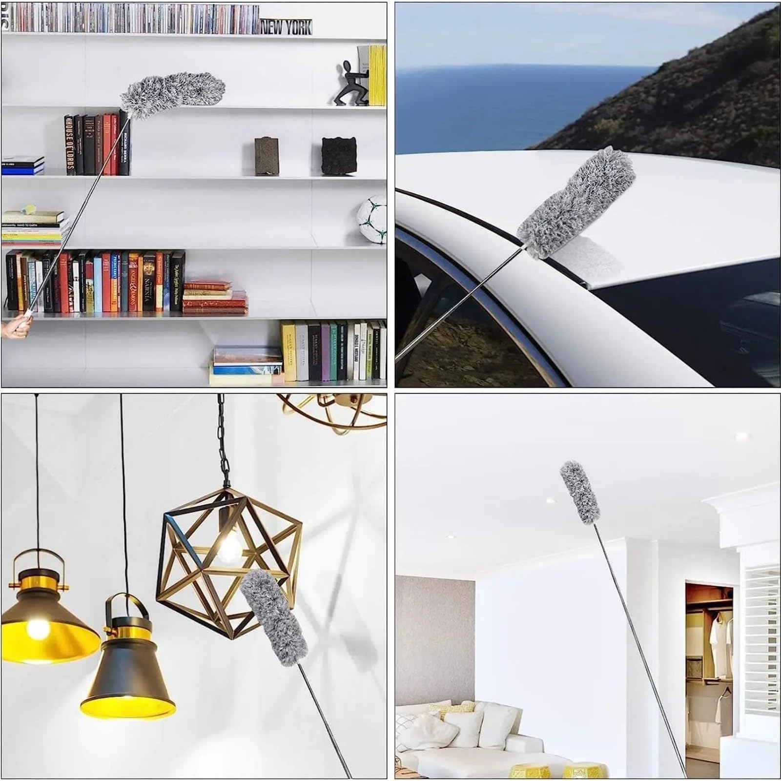 Plumero Atrapapolvo Cepillo de Microfibra Reutilizable extralargo con Varilla Extensible for Limpieza Dormitorio y Sala Estar(1pc 280cm-Splicing)